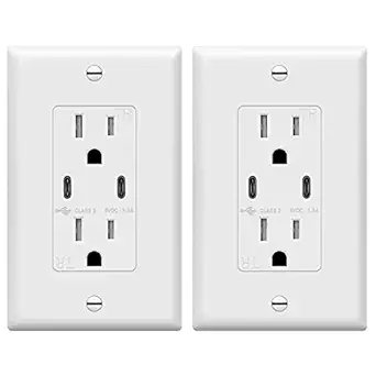 TOPGREENER 2-Port USB C 3.6A 18W Wall Outlet, 15 Amp Tamper-Resistant Receptacle, Charging Power Outlet with USB Ports, UL Listed, TU21536A2C-2PCS, White, 2 Pack