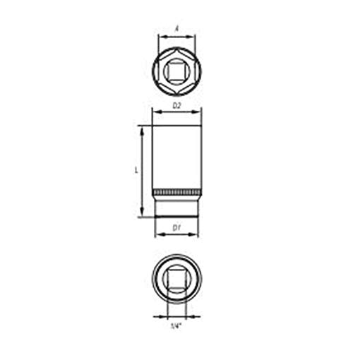 Image of Yato YT-14241 Hexagonal Deep Socket 14 mm & Length 50 mm for 1 /4 Inch Wrench Set CrV Chromium Mirror Plated Steel Home Mechanical Tool