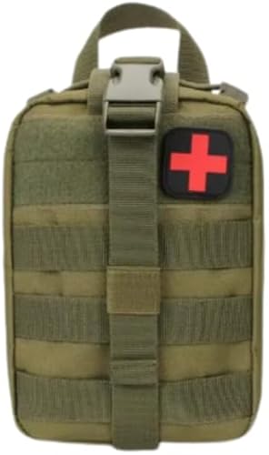 Tactical First Aid MOLLE Pouch, 1000D Oxford Cloth, Tri-Fold Design, 23 x 15 x 9 cm, Empty Medical Storage Bag with Rip-Away Panel for Outdoor Emergency (Green)