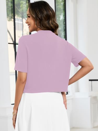 Image of Heymoments Women's Thin Shrugs Short Sleeve Lightweight Cropped Tops Open Front Knitted Cardigan for Dress Summer Bolero