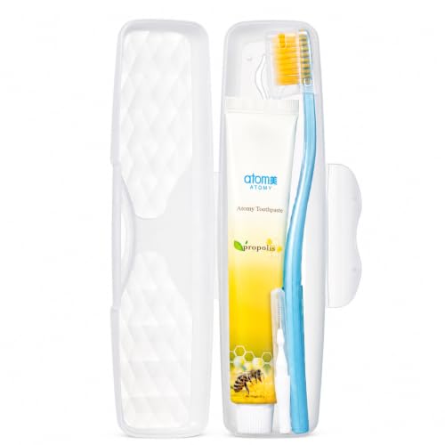 Image of Atomy Toothbrush Travel Set with Propolis Toothpaste 50 g, Portable Oral Care Kit with Toothbrush and Protective Storage Case for Office, School, Trips & Daily Use