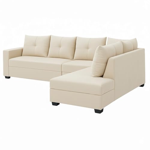 Image of SOCOZI Oriana 6 Seater RHS L Shape Sofa Set | Soft Velvet Suede Fabric | Modern Design | Plush Comfort Cushions for Living Room-Cream