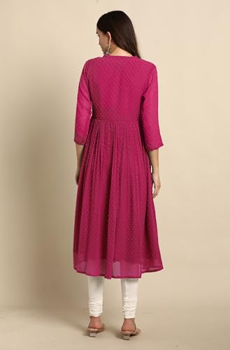 Image of Janasya Women's Dobby Chiffon Self Design Flared Kurta