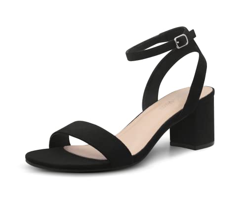 Photo 1 of 8----Viciously Vixen Women's Open Toe Ankle Strap Low Block Chunky Heels Sandals Party Dress Shoes, ADORA-BLACK SUEDE-8