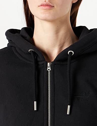 Superdry Womens Organic Cotton Vintage Logo Embroidered Zip Hoodie, Slim Fit Black Size 10 #TOP2