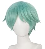 QHQ-SHININGLIFI Unisex Short Blue Green Wig, Pixie Cut Synthetic Hair for Cosplay Anime Costume Play Party, Comic-Con, Comes with Wig Net Cap, Popular Hairstyle; 58BB