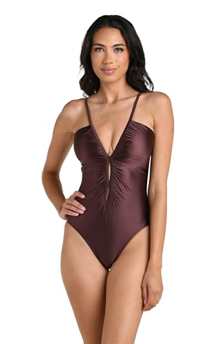 La Blanca Womens One Piece Swimsuit Plunge Tummy Control Bathing Suit Truffle 8