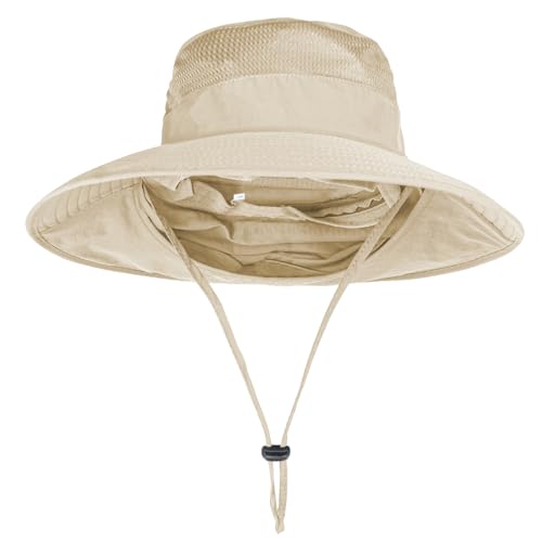Image of Sun Hats for Men Women Fishing Hat UPF 50+ Breathable Wide Brim Bucket Hats Summer UV Protection Safari Hat with Neck Flap