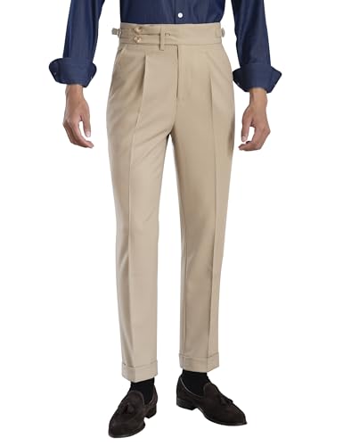 Men's Classic Gurkha Naples Italian Old Money Style No Belt Required Dress Pants