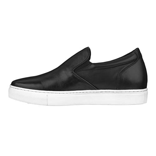 Image of CALTO Men's Invisible Height Increasing Elevator Shoes - Black Leather Slip-on Lightweight Casual Loafers - 2.4 Inches Taller - T1021 - Size 8 D(M) US