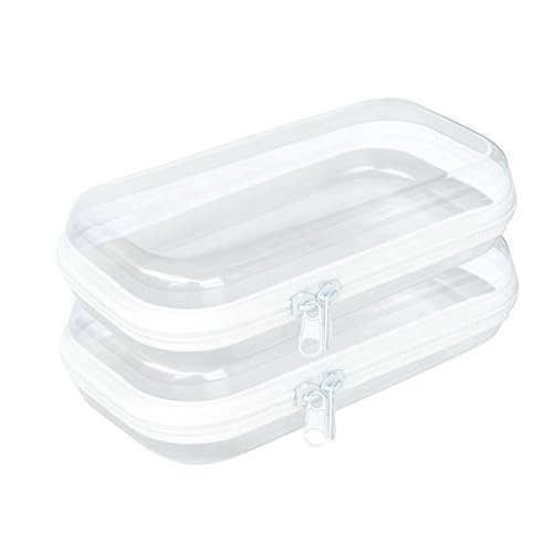 Image of Thickened Clear Hard Shell Zipper Case,Professional-Grade Plastic Clear Zipper Pencil Case, Toiletry Pouch, Travel Organizer, Cosmetic Bag, Toy Storage Bins (2PCS-M)