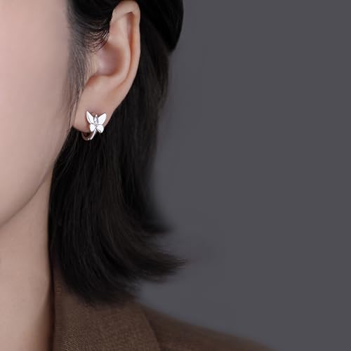 SLUYNZ Solid 925 Sterling Silver CZ Butterfly Earrings Hoop for Women Teens Butterfly Hoop Earrings Huggie3