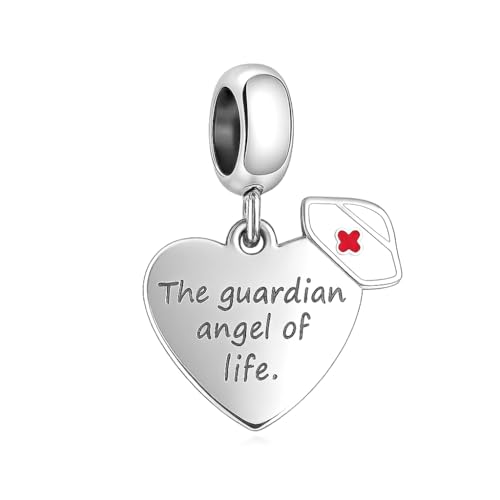 BlingNuts Colgante de corazón con ángel de la guarda de la vida, regalo para enfermera, compatible con pulseras Pandora