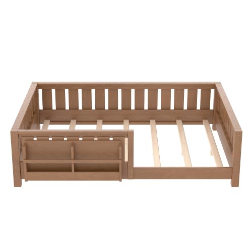 Bellemave Full Size Montessori Floor Bed Frame, Kids Floor Bed Full with Bookshelf and Safety Guardrails for Girls Boys, Natural by Bellemave - Used condition - Image 7
