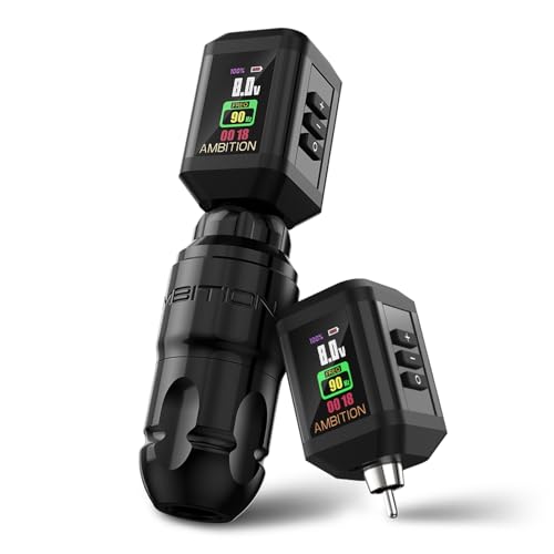 Ambition Lutin Rotary Tattoo Machine with 2Pcs Korall Tattoo Power Supply 2200mAh Straight Drive Bar - Wireless Tattoo Machine Short Tattoo Pen with Brushless Motor with RCA Cord for Tattoo Artist