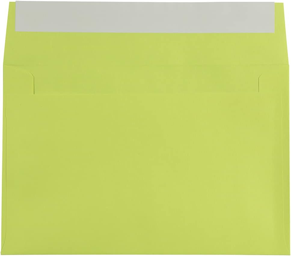 JAM PAPER A9 Colored Invitation Envelopes with Peel & Seal Closure - 5 3/4 x 8 3/4 - Ultra Lime Green - Bulk 500/Box