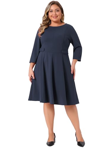 Agnes Orinda Women's Plus Size Office Dress 3/4 Sleeve 50s 60s Vintage Cocktail Dress Wear to Work Dresses3