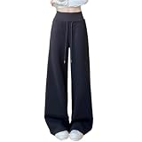 [Pluviva] スウェットパンツ レディース ワイドパンツ ストレート ロングパンツ ハイウエスト ズボン ボトムス カジュアル ルーム イージーパンツ 美脚 綿 無地 春秋 黒 K01-dgr-XL
