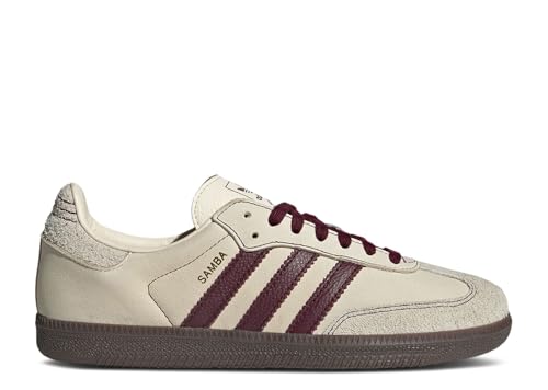adidas Samba OG Womens Sneakers, Wonder White/Maroon/Putty Grey, Size 10