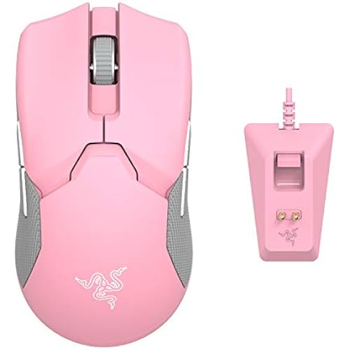 Razer Viper Ultimate Lightweight Wireless Gaming Mouse & RGB Charging Dock: Hyperspeed Wireless Technology - 20K DPI Optical Sensor - 78g - Optical Mouse Switch - 70 Hr Battery - Quartz Pink