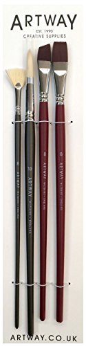 Artway - Set de 4 Pinceles de Mango Largo - Redondo, Plano, Chisel y de Abanico - Pelo de cerda y Nailon