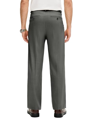 PLEPAN Men's Relaxed Fit Casual Dress Pants Expandable Waist Classic Fit Pleated Front Straight Leg Trousers2