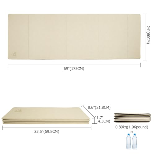 IwIeIaIrI Foldable Yoga Workout Mat with Strap– Lightweight, Non-Slip, POE, Portable & Easy to Store for Women Men Home Workout, Pilates, Gym, Travel, Floor Exercises (Beige) — view 2