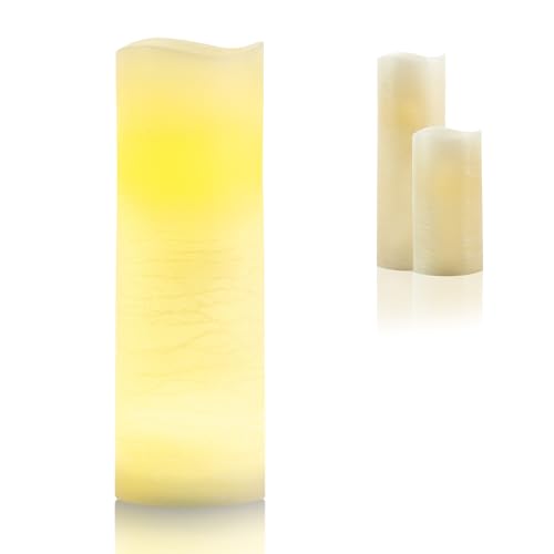 Schlaraffenland LED Kerze Media groß | 10x30 cm | Kunststoff | Creme | led Kerzen | led Kerzen flackernde Flamme | led Kerzen mit Timer | Batteriebetrieben