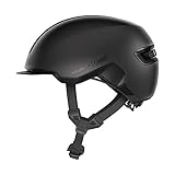 ABUS Urban Helm HUD-Y - mit magnetischem, aufladbarem LED-Rücklicht & Magnetverschluss - cooler Fahrradhelm für den Alltag - für Damen und Herren - Schwarz Matt, Größe M