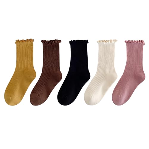 Socks for Girls 5-Pack Cute Fashion Soft Uniform for School Durable and Breathable Comfortable Cotton Warm Crew Sock