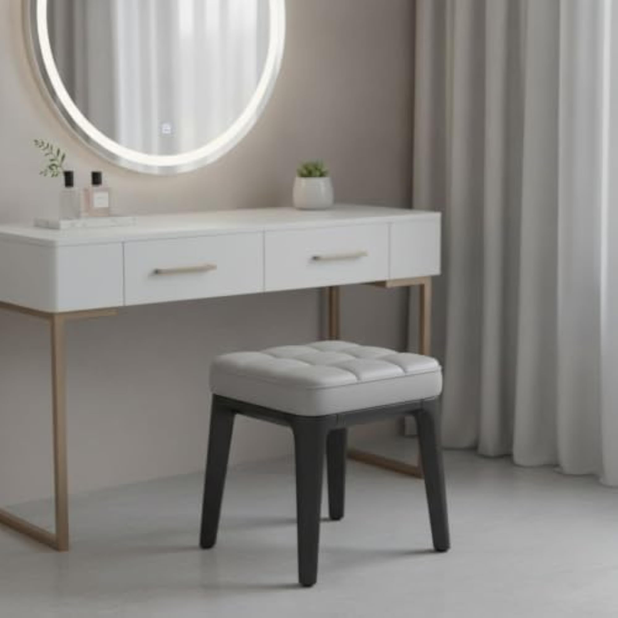 Tufted Upholstered Stool, Space-Saving Footrest