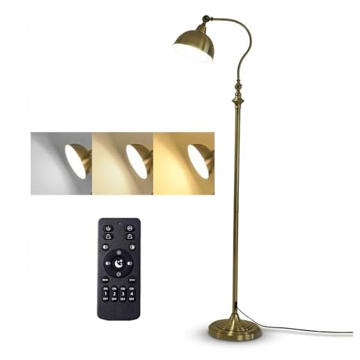 ACMHNC Stehleuchte Vintage Dimmbar, Retro Messing Industrial Stehlampe, Augenschutz LED Leseleuchte mit Fernbedienung (inkl. Fußschalter), Verstellbarem Standleuchte für Esszimmer, Schlafzimmer