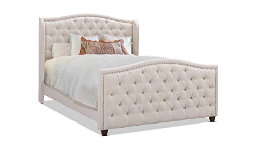 Jennifer Taylor Home Marcella Upholstered Shelter Headboard Bed Set, Queen, Sky Neutral Beige Polyester