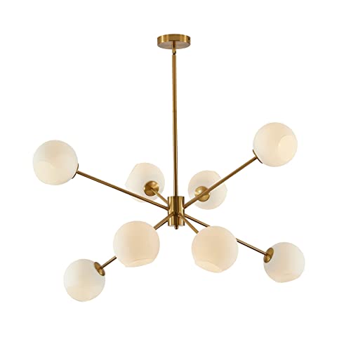 Bokt Modern 8-Lights Gold Globe Sputnik Chandelier Mid Century Brushed Brass Chandelier Flush Mount Ceiling Light Milk White Glass Ball Sputnik Chandelier Pendant Light #TOP10