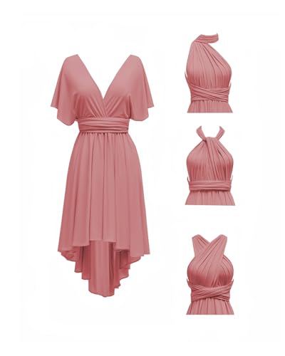 Image of Women's Short Convertible Dress with Bandeau High Low Infinity Bridesmaid Dresses Multi-Way Transformer Formal Dress
