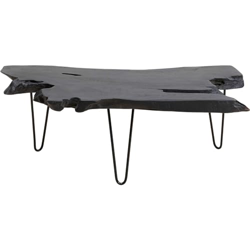 KARE Mesa Baja de Madera Maciza Negra - Mesa de Centro Tronco de Arbol - 40x100x40cm