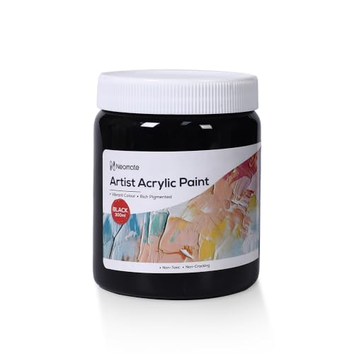 Image of Neomate Acrylic Colour Black 300ml | Art & Craft, DIY, Rich Pigment, Non-Craking Paint for Canvas, Wood, Leather, Earthenware, Metal | Ideal for school projects, Hobbyists, Artists