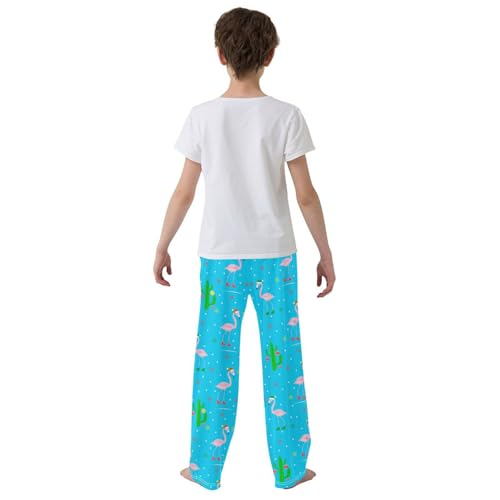 Xmas Flamingo Cactus Boys Long Pants Soft Trousers Elastic Waist Kids Lounge Bottoms with Pockets S-XL3