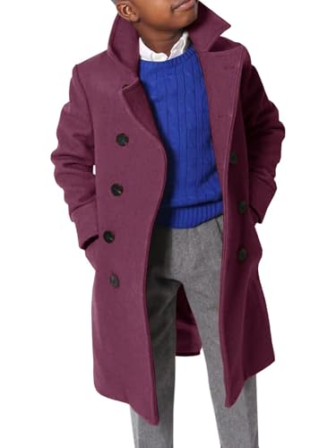 Image of CharmWM Boys Notch Lapel Double Breasted Jacket Long Trench Dress Coat Casual Classic Peacoat