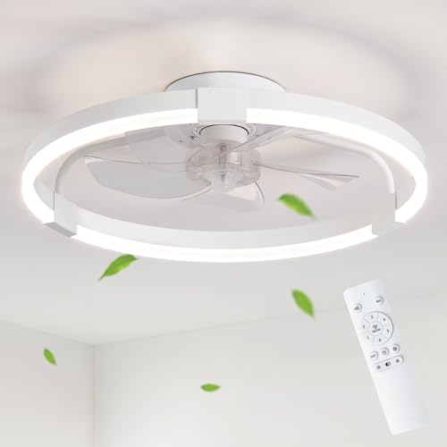 Ventilatore da Soffitto con Luce Extra Sottile 50cm, 6 Velocità Reversibile Ventilatori Silenziosi, LED Dimmabile 48W 3 Toni, Telecomando Timer Intelligente, Ventaglio con Lampada per Camera e Cucina