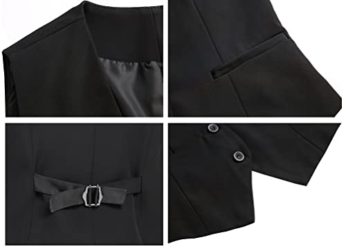 Foucome Women's Formal Regular Fitted Business Dress Suits Button Down Vest Waistcoat Black S #TOP5