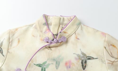 LittleSpring Girls Chinese Qipao Dress Long Sleeve Floral Cheongsam Traditional Hanfu Dresses4