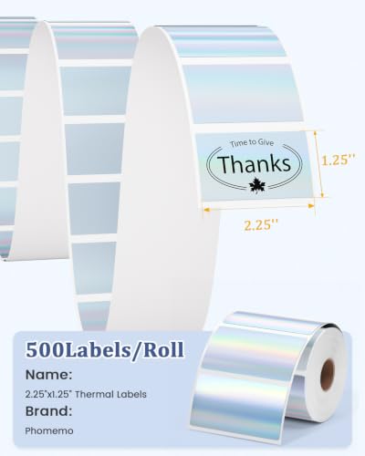 Image of Phomemo 2.25 inchx1.25 inch Direct Thermal Labels, 500 Labels /Roll