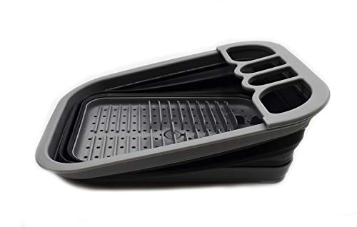 SAMMART Collapsible Plastic Dish Drainer with Drainer Board-Foldable Drying Rack Set-Portable Dinnerware Organizer-Space Saving Kitchen Storage Tray (Grey/Black) - Image 3