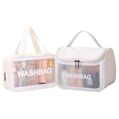2 Pcs Travel Makeup Bag,Wash Bag Women,Portable Large Cosmetic Bag Make up Case Organizer for Women and Girls(White) Cover