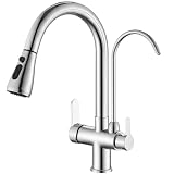 Vuadzren Rubinetto Vuadzren 3-in-1 ottone, acqua potabile, girevole a 360°,comando a due leve, attacchi caldo/freddo/filtrato, alta pressione, doccetta estraibile.