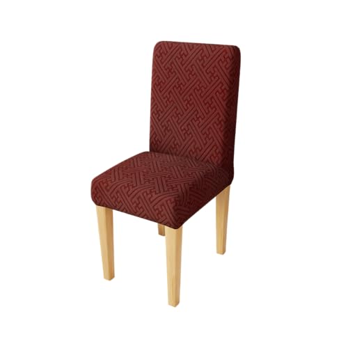 Image of Lukzer Elastic Dining Chair Cover - 1PC Pastel Deep Maroon Grid Maze | Textured High Stretch Jacquard Seat Cover | Removable Washable Short Dining Chair Cover Protector Seat Slipcover | (CC-109-1)