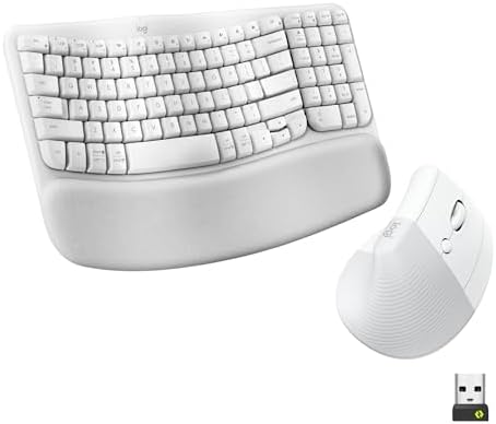 Logitech Wave Keys & Lift Vertical Mouse - Ergonomic Wireless Keyboard and Mouse Combo - with Cushioned Palm Rest, Easy-Switch, Bluetooth, for Multi-OS, Windows/Mac - Off-White