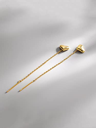 Plated Heart Shaped Long Chain Threader Earrings