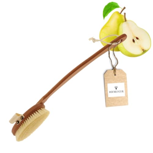 HOFMEISTER® Rückenbürste Birnenholz mit Naturborsten – Badebürste mit langem Stiel für Massage, Bad, Dusche und Sauna – Made in Germany, 44 cm (1 Stück)